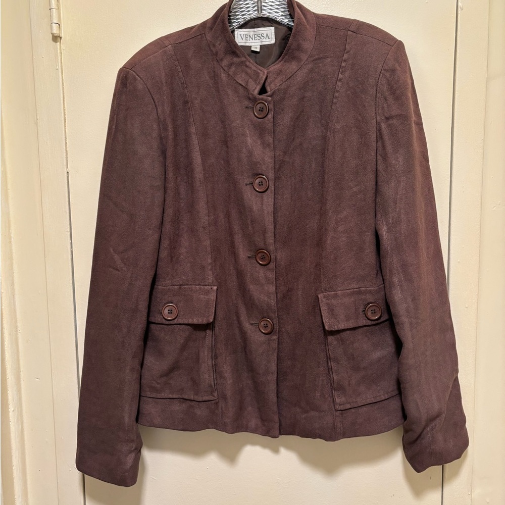 Venessa Skirt Set with Long Sleeves and Stand Collar Women's Size M Dark Brown - Picture 11 of 15